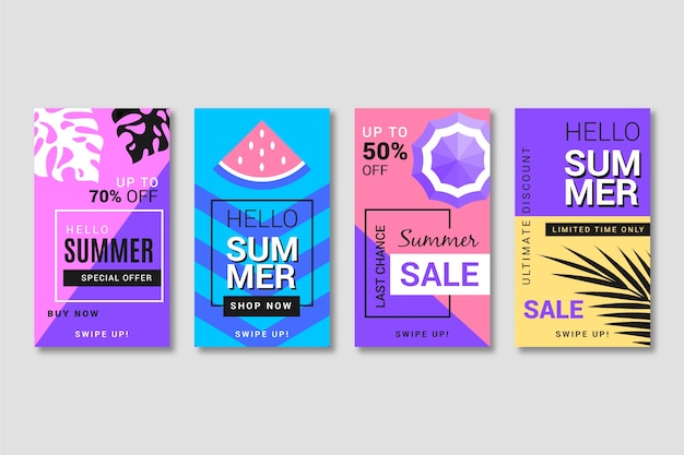 Free vector hello summer sale instagram story collection