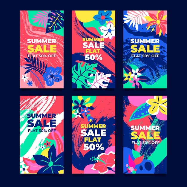 Free vector hello summer sale instagram story pack