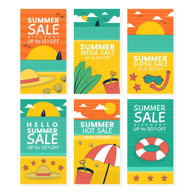 Hello summer sale instagram story set