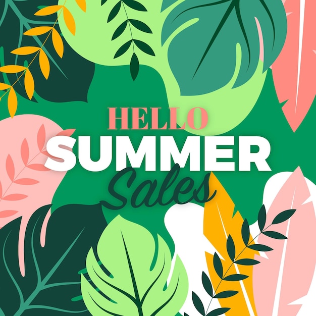 Free vector hello summer sale with leaves