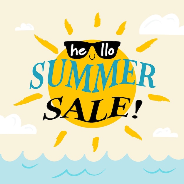 Hello summer sale with sun wearing sunglasses