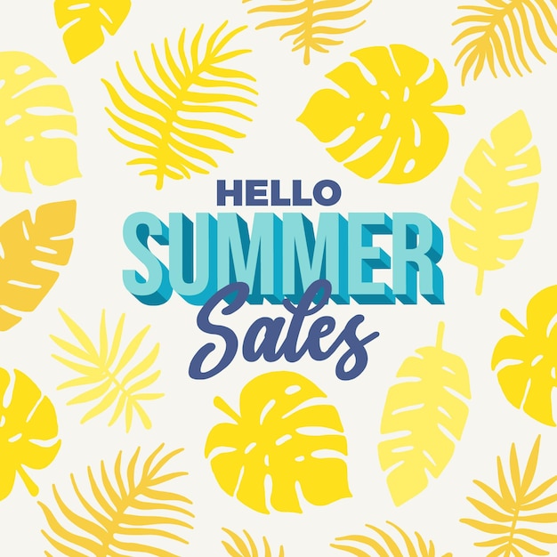 Free vector hello summer sale with yellow leaves