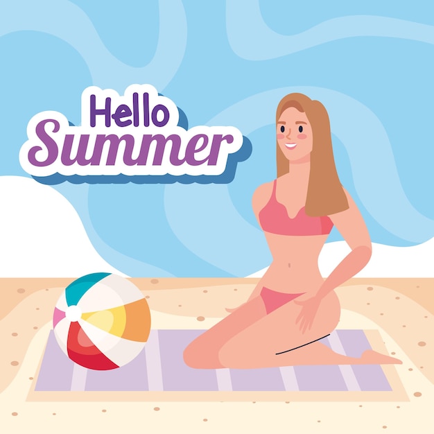 hello summer scene card with girl