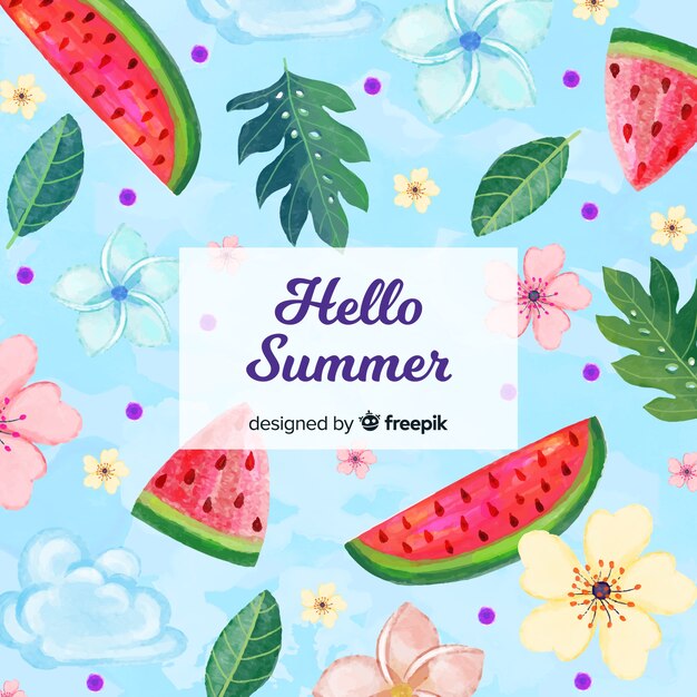 Hello summer watercolor background