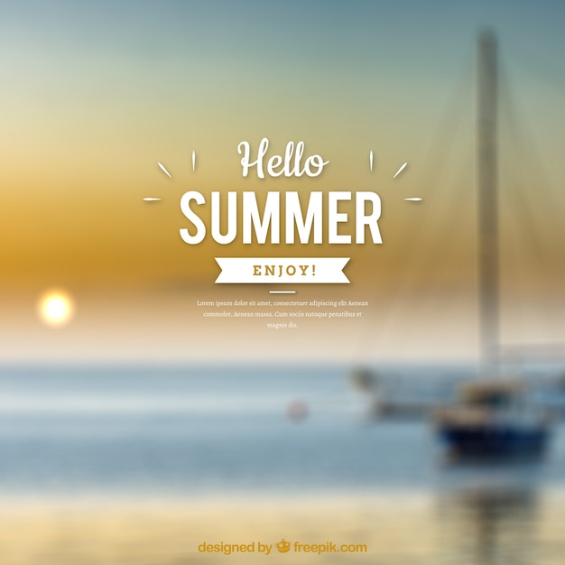 Free vector hello summer with blurred background