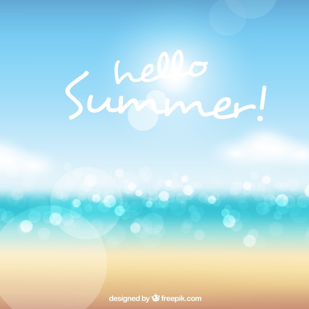 Free Vector hello summer with blurred background
