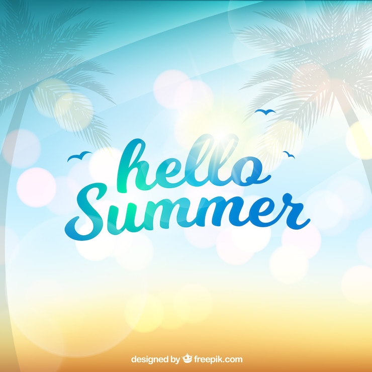 Free Vector hello summer with blurred background
