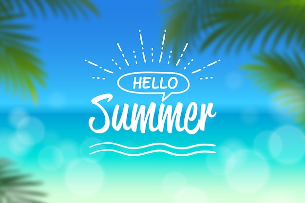 Free vector hello summer with blurred beach
