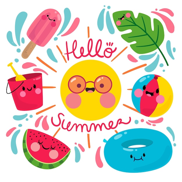 태양과 수박과 함께 안녕하세요 여름