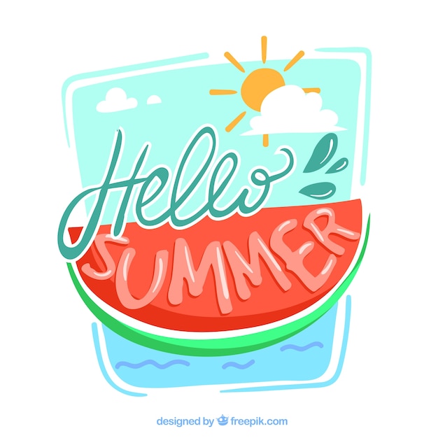 Free vector hello summer, with a watermelon