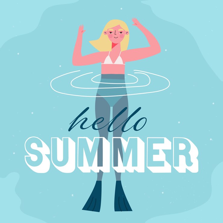 Free Vector hello summer with woman swimming