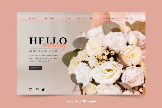 無料ベクター こんにちは、結婚式のランディングページ