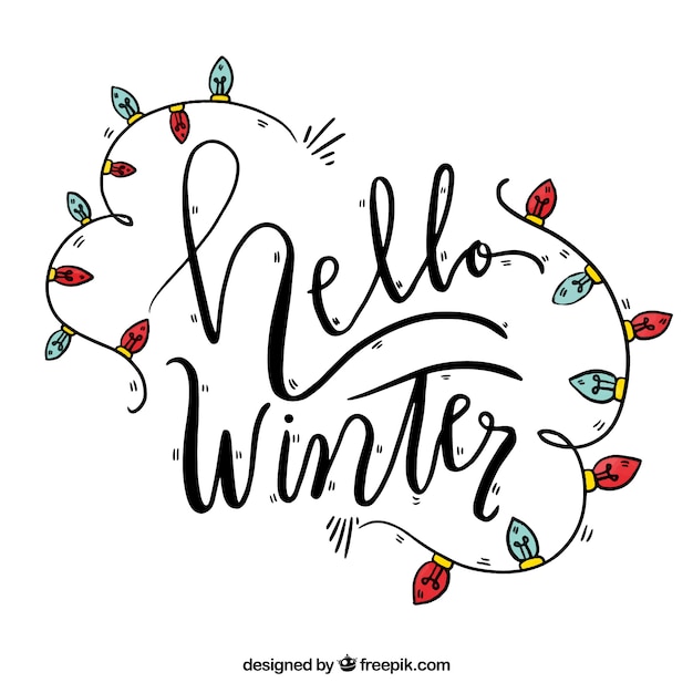 Free vector hello winter background with floral lettering