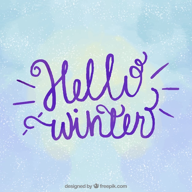 Free vector hello winter background with purple lettering