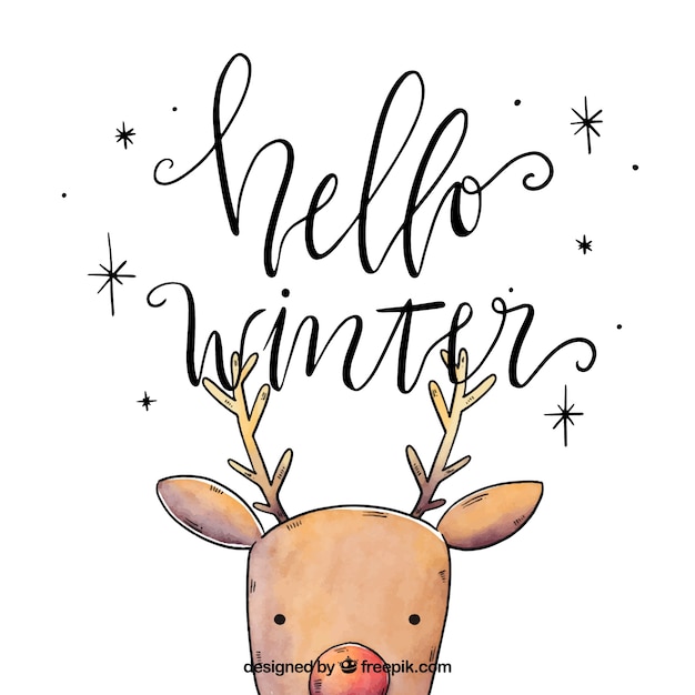 Free vector hello winter background with a reindeer