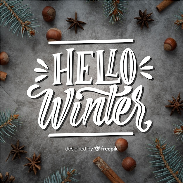 Vettore gratuito ciao lettering concetto invernale