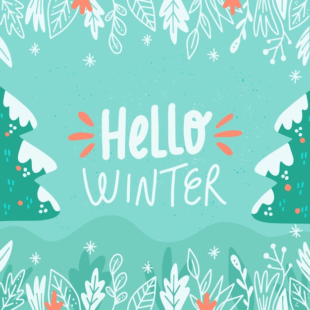 Бесплатное векторное изображение Привет зимнее приветствие на иллюстрированном фоне