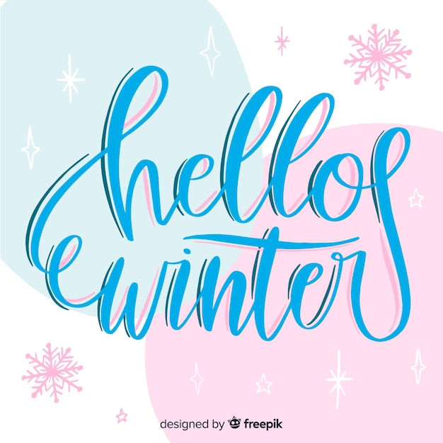 Hello winter lettering background
