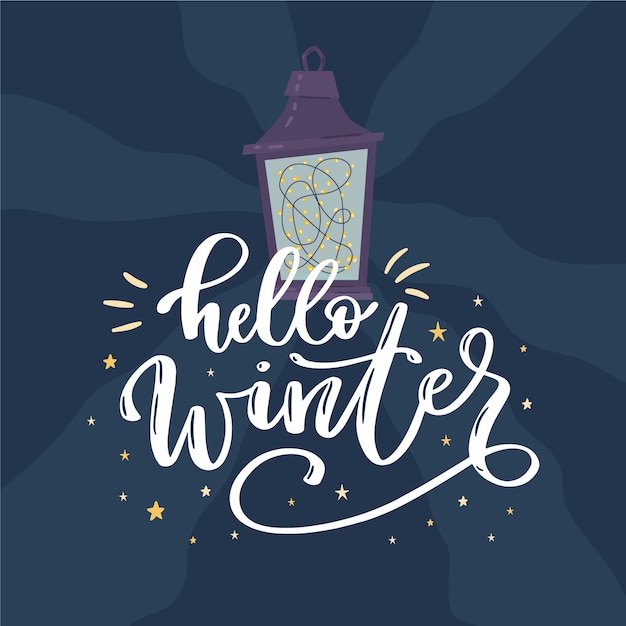 Free vector hello winter lettering with lamp