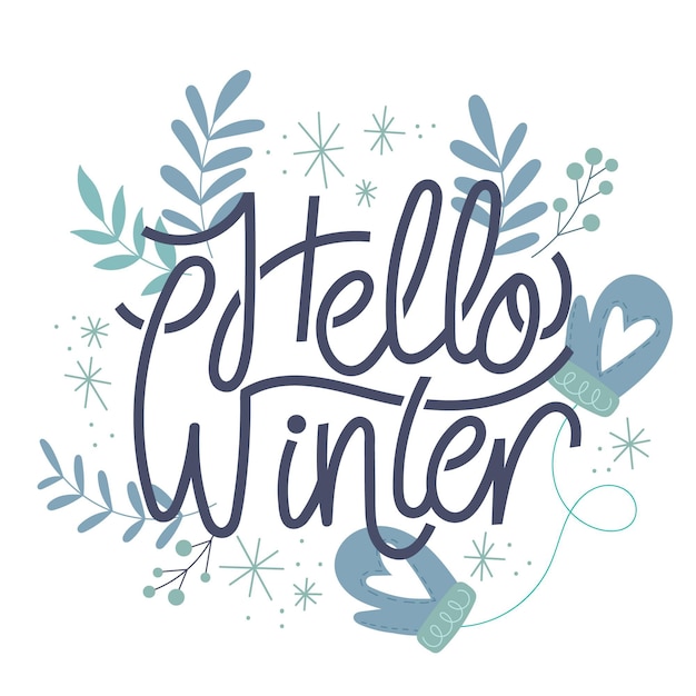 Free vector hello winter lettering with leaves