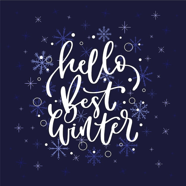 Hello winter lettering with snowflakes