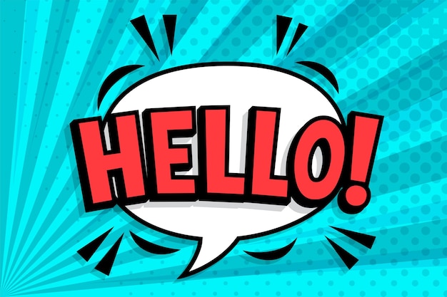 Free vector hello!. wording in comic speech bubble in pop art style