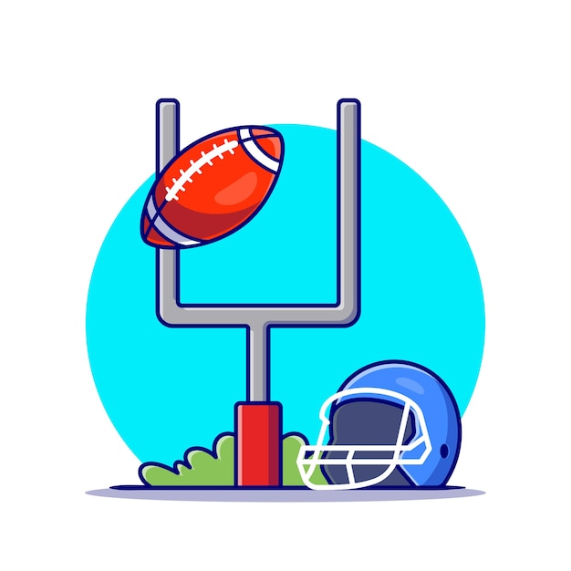 Helmet and rugby ball on the field