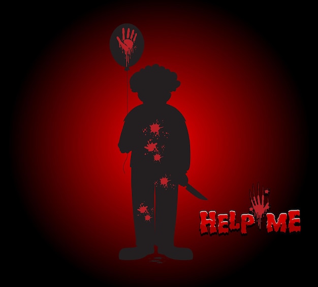 Help me logo with creepy clown silhouette