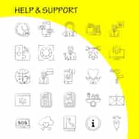 Free vector help and support hand drawn icon for web print and mobile uxui kit such as setting gear seo mobile information setting seo board pictogram pack vector