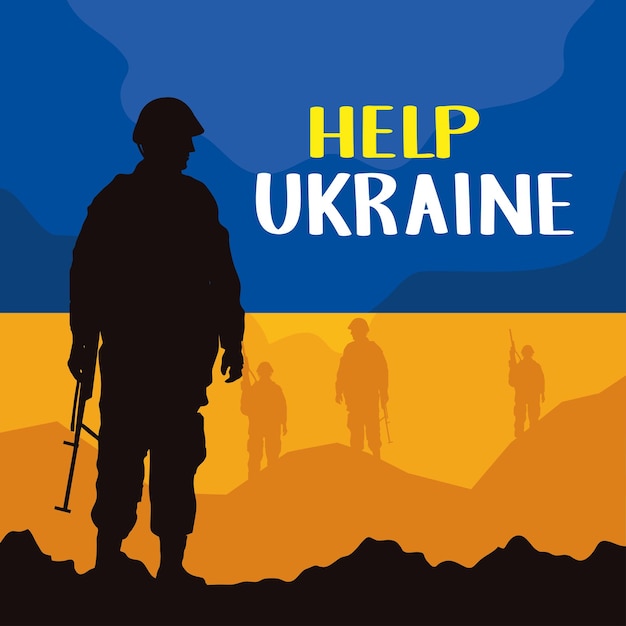 Free vector help ukraine card with soldiers