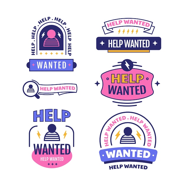 Free vector help wanted label set design