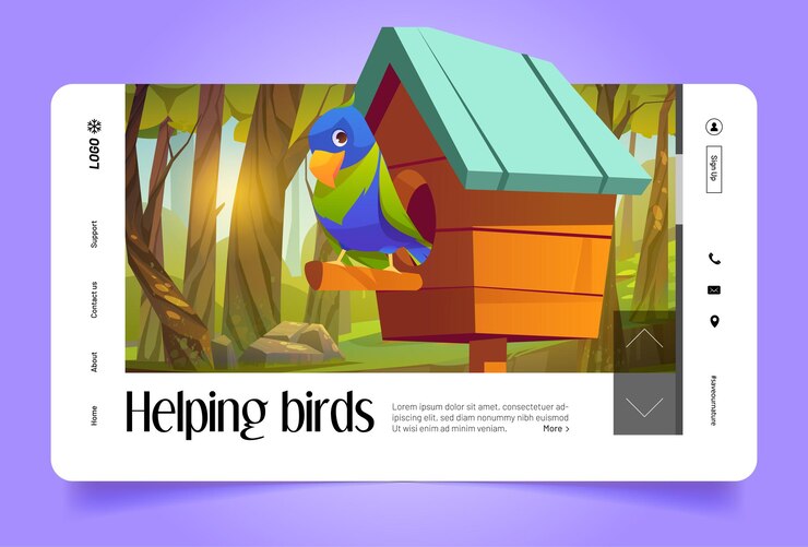 Free Vector helping birds cartoon landing, nature protection