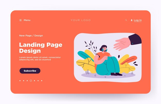 Helping hand for depressed crying person landing page