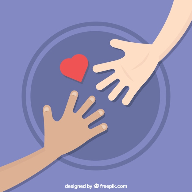 Helping hand with heart background in flat style