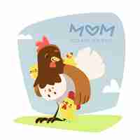 Free vector hen and her chickens playing outdoors mother's day