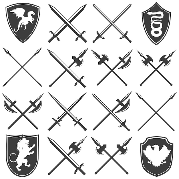 Heraldic armory graphic icons set