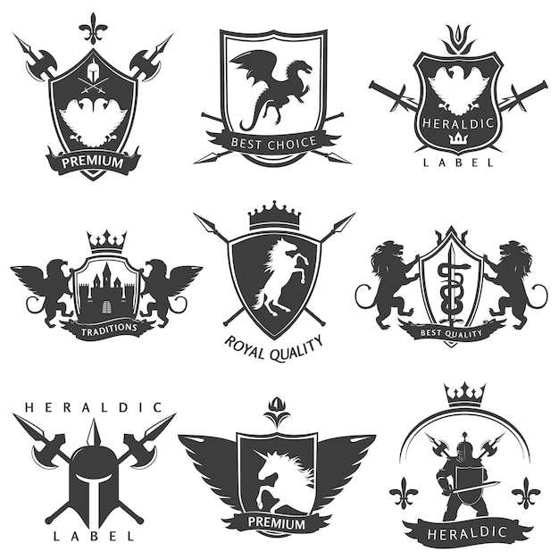 Free vector heraldic black white emblems