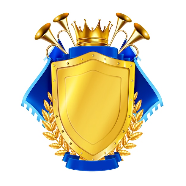 Heraldic Golden Shield Decorated by Blue Pennants – Free Vector Download