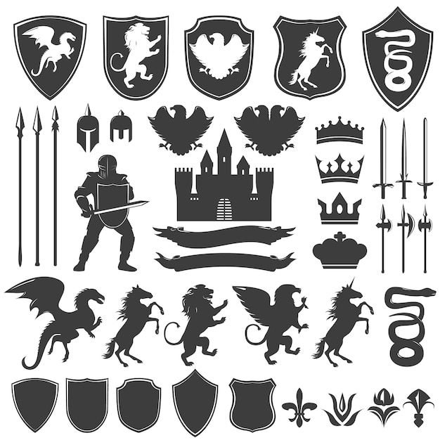 Heraldry Decorative Graphic Icons Set