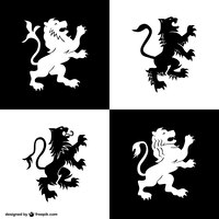 Бесплатное векторное изображение Геральдика символы лев набор