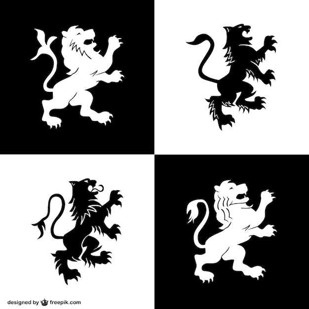 Heraldry lion symbols set 