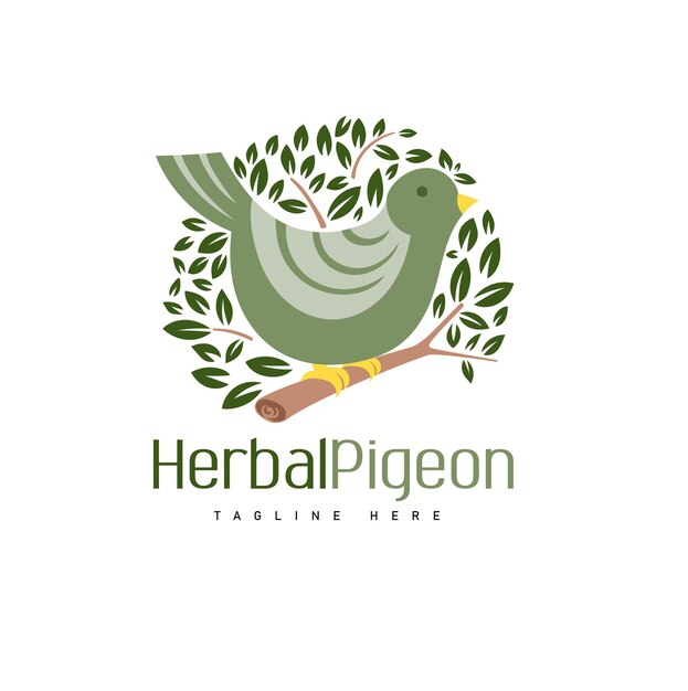 Herbal Pigeon Logo Template with Realistic Pigeon