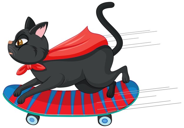 A hero cat playing skate on white background