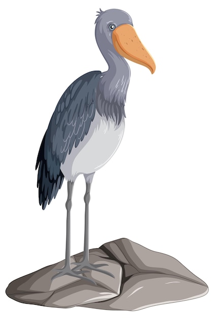 A heron cartoon character standing on a rock