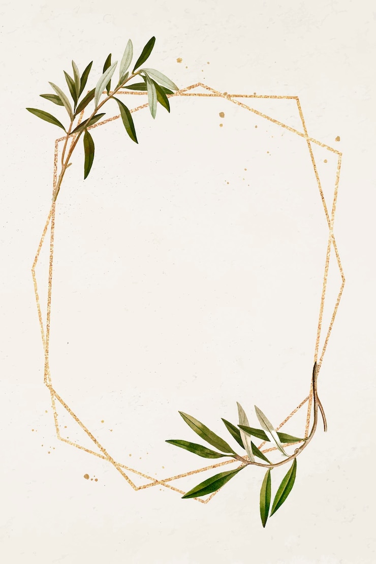 Free Vector hexagon gold frame olive branch pattern vector