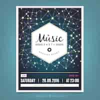 Free vector hexagon music party poster with lines and lights