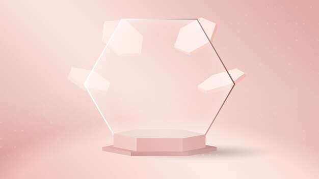 Hexagon podium of rose pink cream color vector 3d