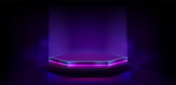 Free Vector hexagon product podium with pink neon light