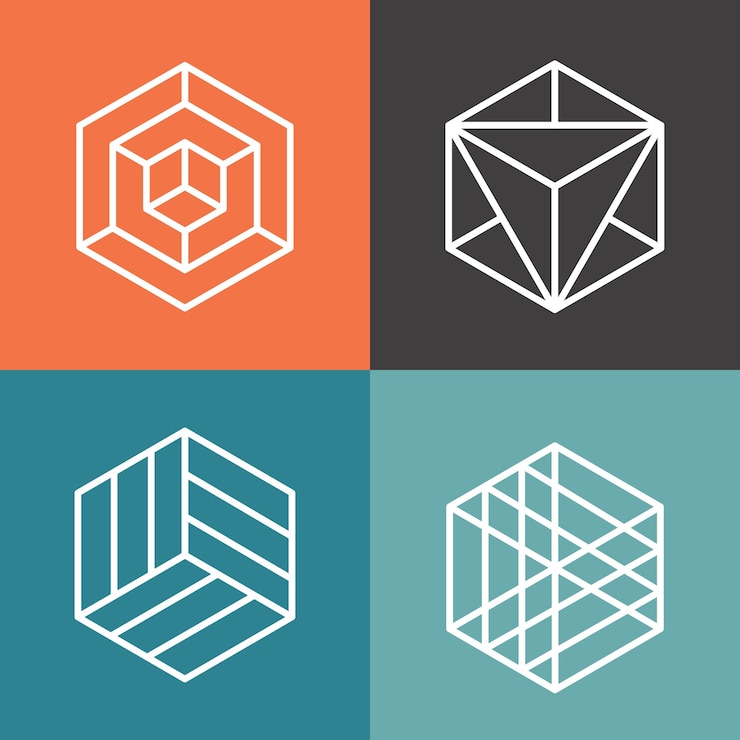 Free Vector hexagon vector logos in outline linear style. logo hexagon, abstract hexagon,  geometric logo hexagon illustration