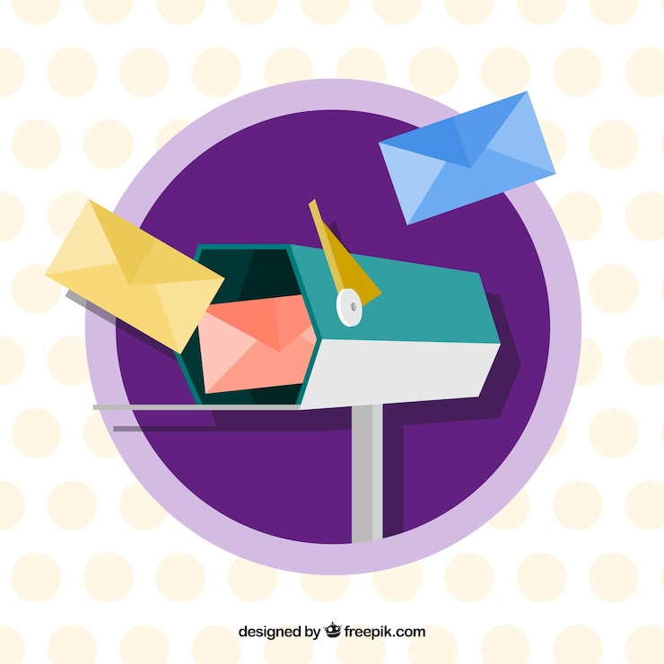 Free Vector hexagonal mailbox background with envelopes in flat design